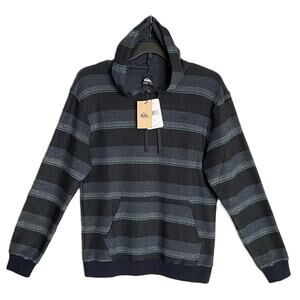 Quiksilver Pullover Hoodie Long Sleeve Men's Small Drawstring Blue Stripe NEW